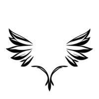Abstract Black and White Symmetry A stylized symmetrical featuring winglike shapes and a stylized floral element at the base, centered on a plain white background. vector