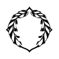 Symmetrical Black and White Leafy Geometric Oval with sharp edges, decorative, and a stark white background. vector