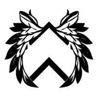 Symmetrical Black and White Geometric featuring two inverted triangular shapes encircled by stylized floral elements on a white background. vector
