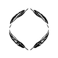 Symmetrical composition of four stylized black feathers arranged in a diamond shape on a white background, creating an elegant, minimalist . vector