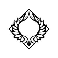 Abstract Geometric Crest a Bold Black and White Featuring LeafLike Embellishments Within a Rhombus Frame. vector