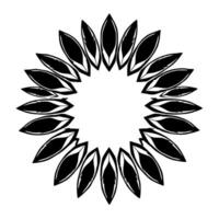 A symmetrical floralinspired features black, stylized leaves arranged in a radial pattern around a central white space, creating a minimalist aesthetic. vector