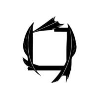 Black feathers artfully framing a square, minimal monochrome on a white background. vector