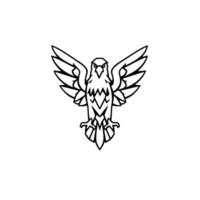A symmetrical, stark black and white featuring a stylized eagle with spread wings, capturing a fierce and proud spirit. vector