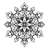 Intricate Black and White Mandala Art with Floral Pattern and Geometric Shapes on a Light Gray Circular Backdrop. vector