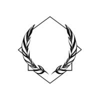 Geometric Black White Emblem with Feather Laurel Wreath, Clean , Minimalist Decor, Circular Frame vector