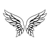 Symmetrical of Angelic Wings with Precise Black Outlines and Detailed Feathering on a Clean White Background. vector