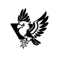 Bold Black and White Eagle Mascot with Shield, Wings Spread, Clawed Feet, and Stern Expression, Symbolic of Power and Freedom. vector