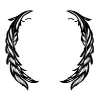 Symmetrical Black Feather Wings Frame on White Background Ornamental, with Curved Lines. vector