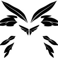 Abstract black and white featuring stylized feathers and wings in a symmetrical composition against a clean white background. vector
