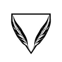 Artistic Illustration of Two Black Feathers Forming a Pointed Shape within a Triangular Frame on a White Background. vector