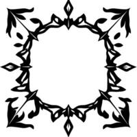 Elegant Black and White Decorative Ornamental Border with Leafy, Pointed Details and Square Composition on White Background. vector