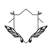 Geometric Black and White Illustration Featuring a Central Octagon with Leaf Embellishments and Butterflylike Accents. vector
