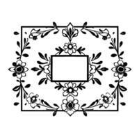 Intricate Black and White Floral Frame with Rectangular Center, Decorative on White Backdrop vector