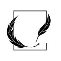 Elegant Black Feather Border , Within Square Frame, Soft Shadows, on White Background. vector