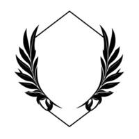 Black and White Hexagonal Frame with Stylized Leafy Laurel Wreath Composition and Minimalist , Suitable for Awards or Elegant Branding. vector