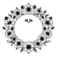 Intricate Black and White Floral Wreath Bordering a Blank Circle, Ideal for Framing Text or Designs. vector