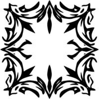 Symmetrical Black Floral Border , Repeating Leaf and Pointed Petal Motifs on a Square White Background. vector