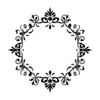 Elegant Black Ornate Floral Frame with symmetrical, swirling filigree, perfect for invitations, embellishments, and elements on a clean white background. vector