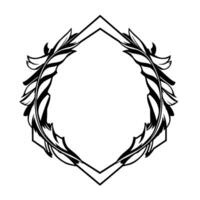 Elegant Black and White Geometric Frame with Featherlike Embellishments and Negative Space Center, Illustration. vector