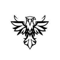 Bold Black and White Eagle Emblem A symmetric of a majestic bird of prey with stylized wings, sharp eyes, and a fierce, modern aesthetic. vector