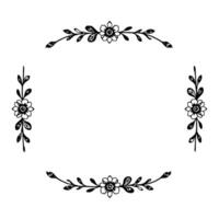Elegant Floral Border Frame with Botanical Elements in Black and White, Creating a Delicate . vector