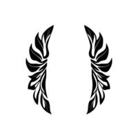 Symmetrical Black and White Winglike Ornament with Leafshaped Components on a Plain White Background, Creating a Striking and Minimalist . vector