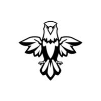 Bold Black and White of Eagle with Spread Wings, Strong Stance, Sharp Eyes, Detailed Feathers on White Background, Modern . vector