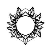 Intricate Black and White Circular Leaves Geometric Frame, a Detailed Botanical Border, Perfect for Decorative and Ornamental Purposes. vector
