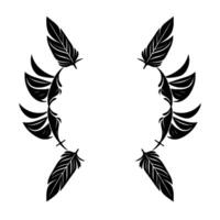 Symmetrical black feather and curved leaf art elements, forming a decorative pattern on a white background, evoking a sense of elegance. vector