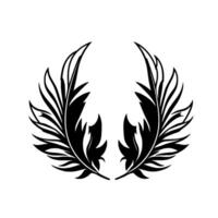 Symmetrical Black Feather Motif, Artistic Depiction of WingLike Structure on a Pristine White Background. vector
