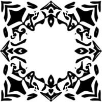Symmetrical Black and White Ornamentation, a geometric pattern with stylized leaflike and floral shapes forming a decorative border. vector