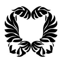 Symmetrical Black and White Floral Forming a Frame or Wreath, Baroque Style, Isolated on White Background. vector