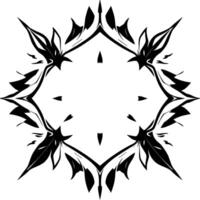 Symmetrical Black and White Ornament with Leafy Elements Forming a Diamond Shape on a White Background. vector
