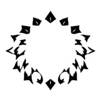 Circular abstract , comprised of symmetrical black shapes, resembling stylized eyes and arrowheads, creating an ornamental frame on white background. vector