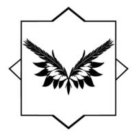Symmetrical Black White Feathered Wings Inside a Geometric Frame, Evoking Elegance and Symbolism. vector