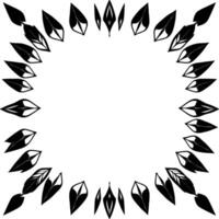 Stylized Black and White Leafy Circle Composition, Minimalist with Botanical Elements Framing Empty Center vector
