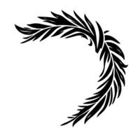 A stylized, symmetrical, black and white curved featuring a leaflike arrangement, evoking a minimalist, organic aesthetic. vector