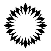 A striking black and white symmetrical floral , comprised of layered petals radiating from a central empty space, suggesting a stylized flower or decorative emblem. vector