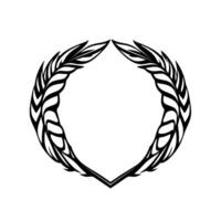 Symmetrical Black and White of a Laurel Wreath, with Leafy Designs Arranged in an Oval Composition on White Background. vector