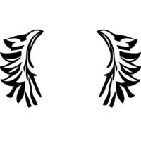 Symmetrical Black and White Illustration of Stylized Wings with Leaflike Feather Detailing on a Blank White Backdrop. vector