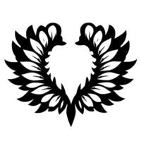 Symmetrical black and white illustration of a laurel wreath or stylized avian form, with leaf and featherlike elements. vector