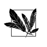 Black Feathers Within Square Frame Elegant Monochrome Illustration Emphasizing Texture, Light Shadow vector