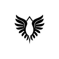 Stylized Black and White Emblem Abstract Bird Wings and Geometric Central Shape on a White Background. vector