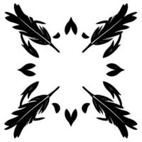 Symmetrical black feather and leaf patterns forming a circular on a white background, evoking elegance and natures symmetry. vector