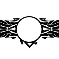Symmetrical Black and White A Central Circle Bordered by Abstract, Winglike Elements on a White Canvas. vector