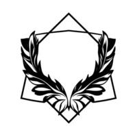 Intricate Black Feathered Wings Encircling a Geometric Pentagon on a Pristine White Background, Abstract . vector