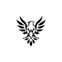 Striking monochrome eagle with spread wings, symmetrical , sharp angles, and bold lines on a clean white background. vector