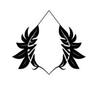 Symmetrical Black Leafy Embellishment with Geometric Frame on White Background Minimalist Ornamental . vector