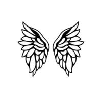 Stylized Black and White Angel Wings, Symmetrical on a Plain Background, Ideal for or Decorative Use. vector